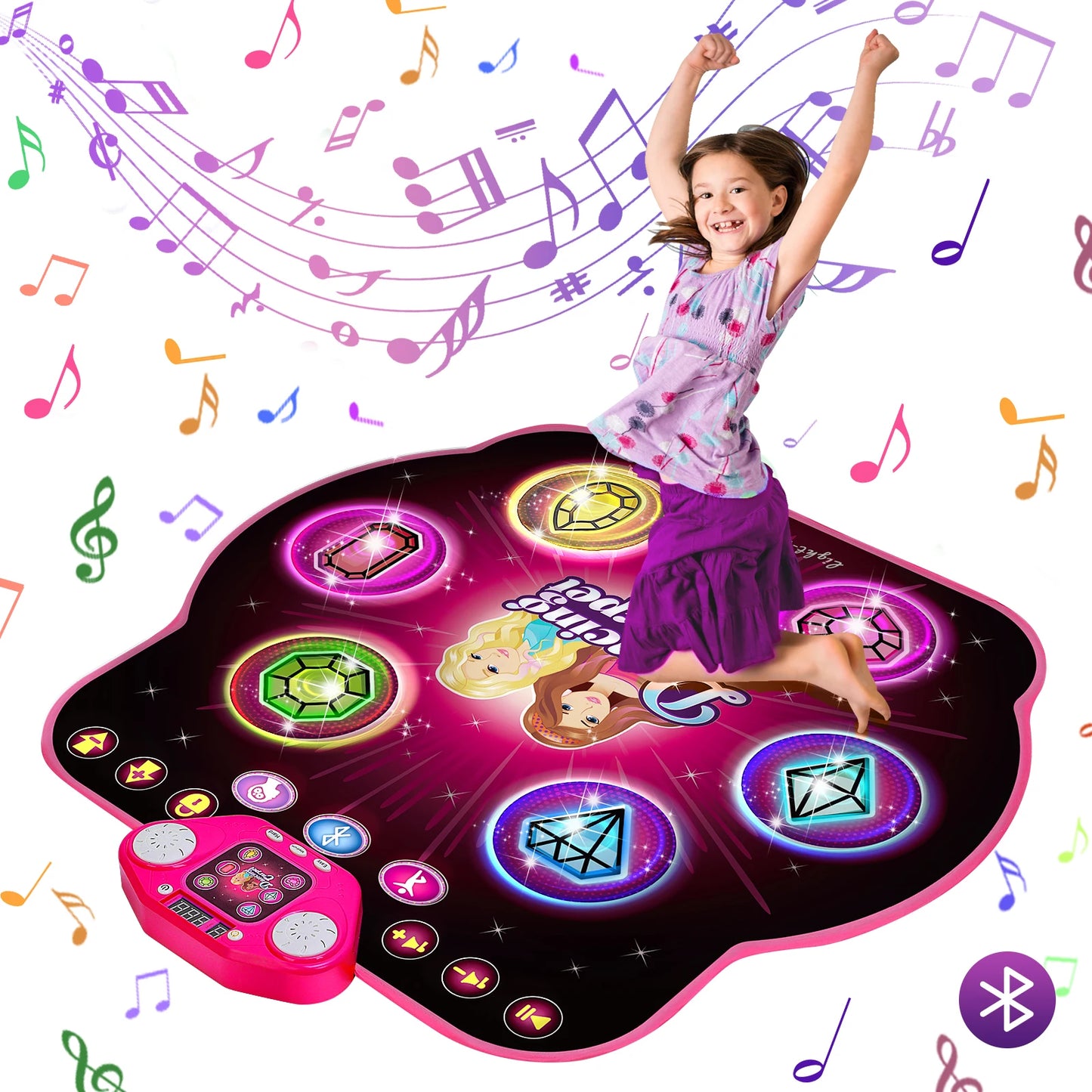 Bluetooth Dance Mat for Kids - 27 Levels, 6 LED Keys, Interactive Music Game Toy for Ages 3-8