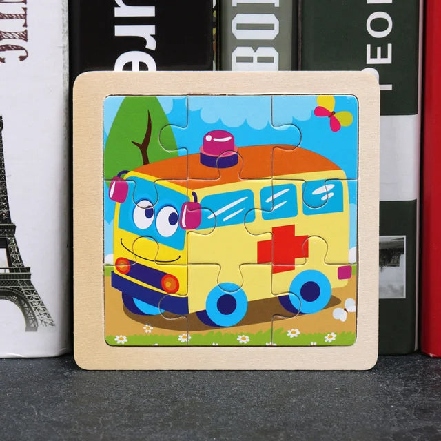 3D Wooden Puzzle | 11x11cm | Animal and Vehicle Cartoon Theme | Unisex