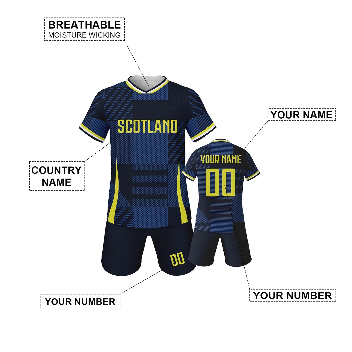 Personalized Scotland Youth Soccer Jersey - Custom Name & Number Football Kit for Kids 3-14Y, Quick-Drying Tracksuit