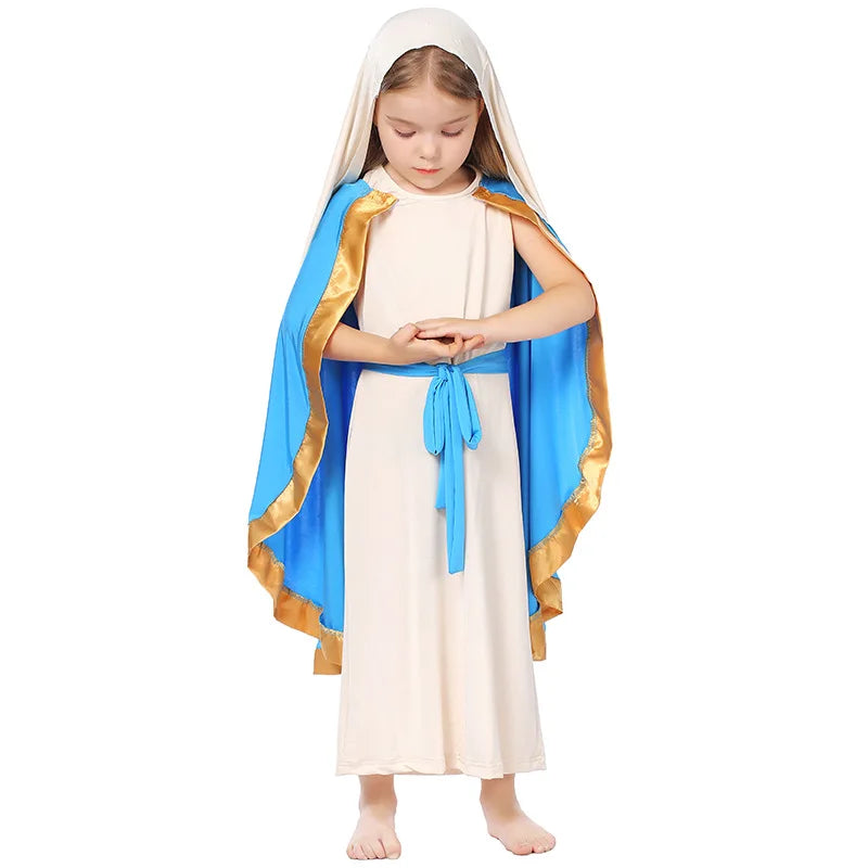 Charming Kids' Beige Medieval Shepherd Costume for Halloween Fun