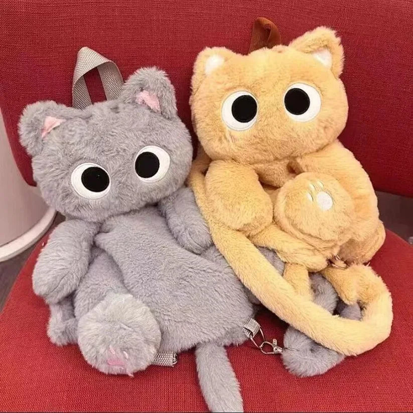 Kawaii Big Eyes Cat Plush Backpack - Large Soft Toy Bag for Kids and Adults, Cute Gift for Cat Lovers