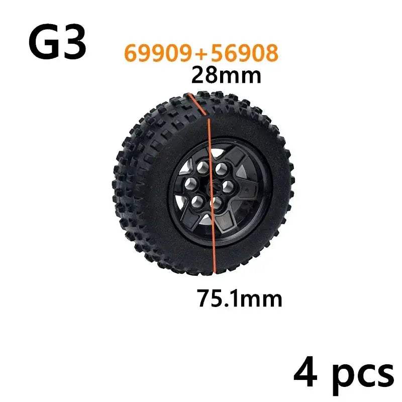 MOC Technical Tire Wheel Cross Hole Set Motorcycle Car Truck Wheels 44309 92402 32019 54120 11957 Construction Building Block - ToylandEU