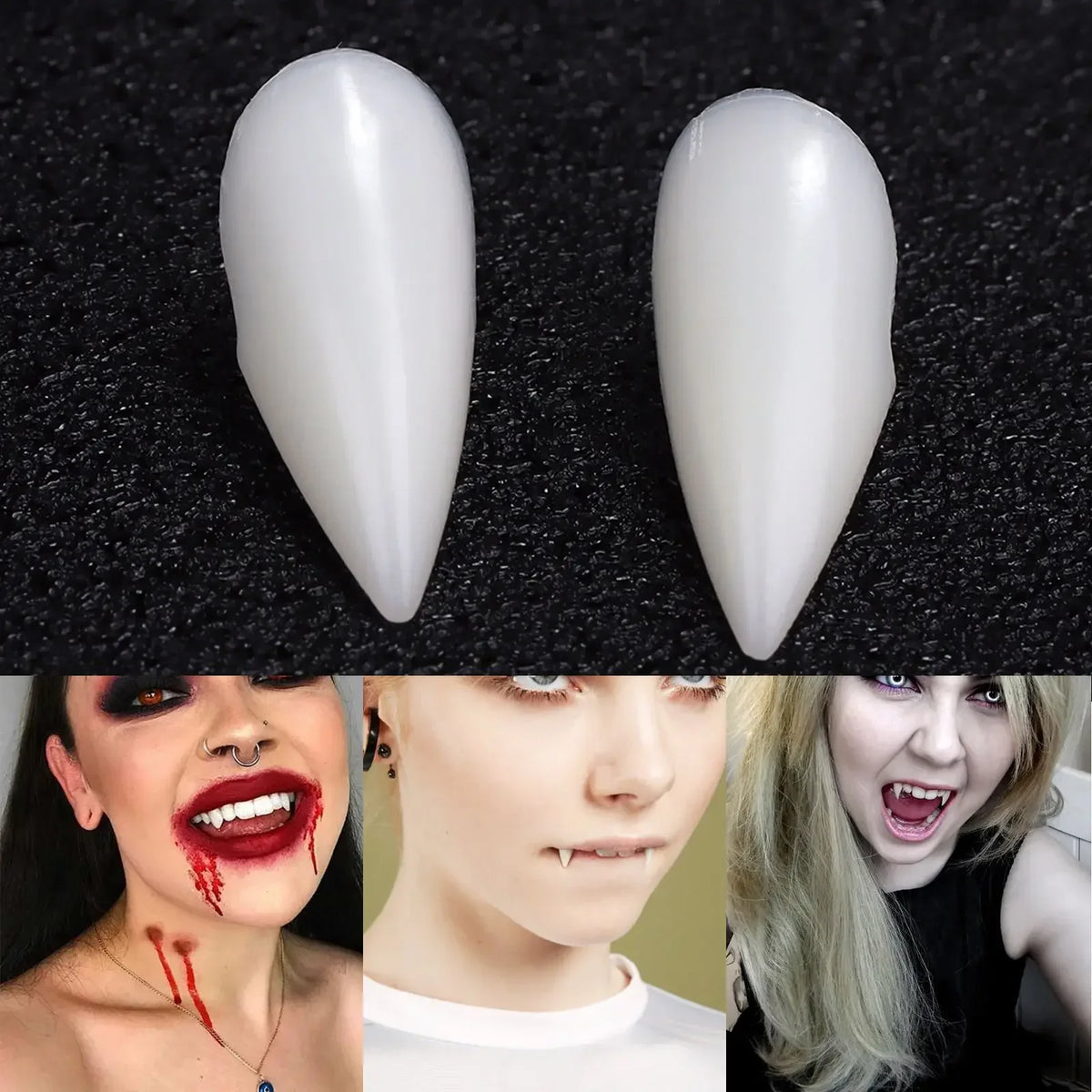 False Vampire Teeth | Premium Resin Material | Adult Cosplay Prop | Five White Pairs