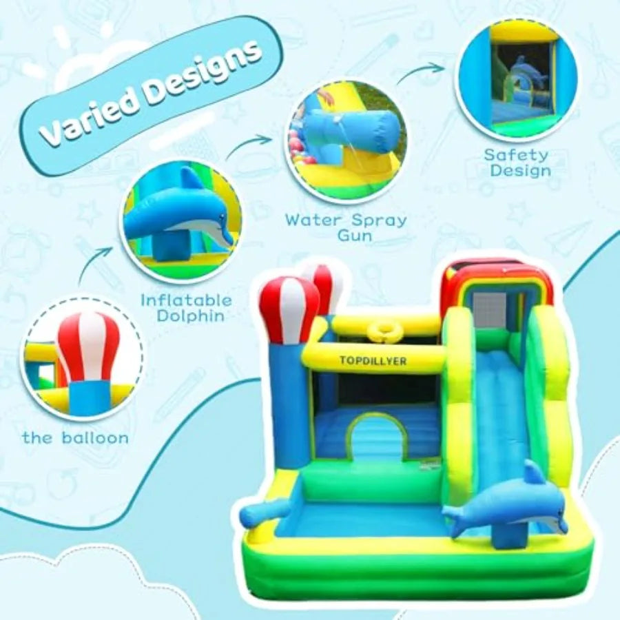 Bounce House Water Slide With Splash Pool And Climbing Wall