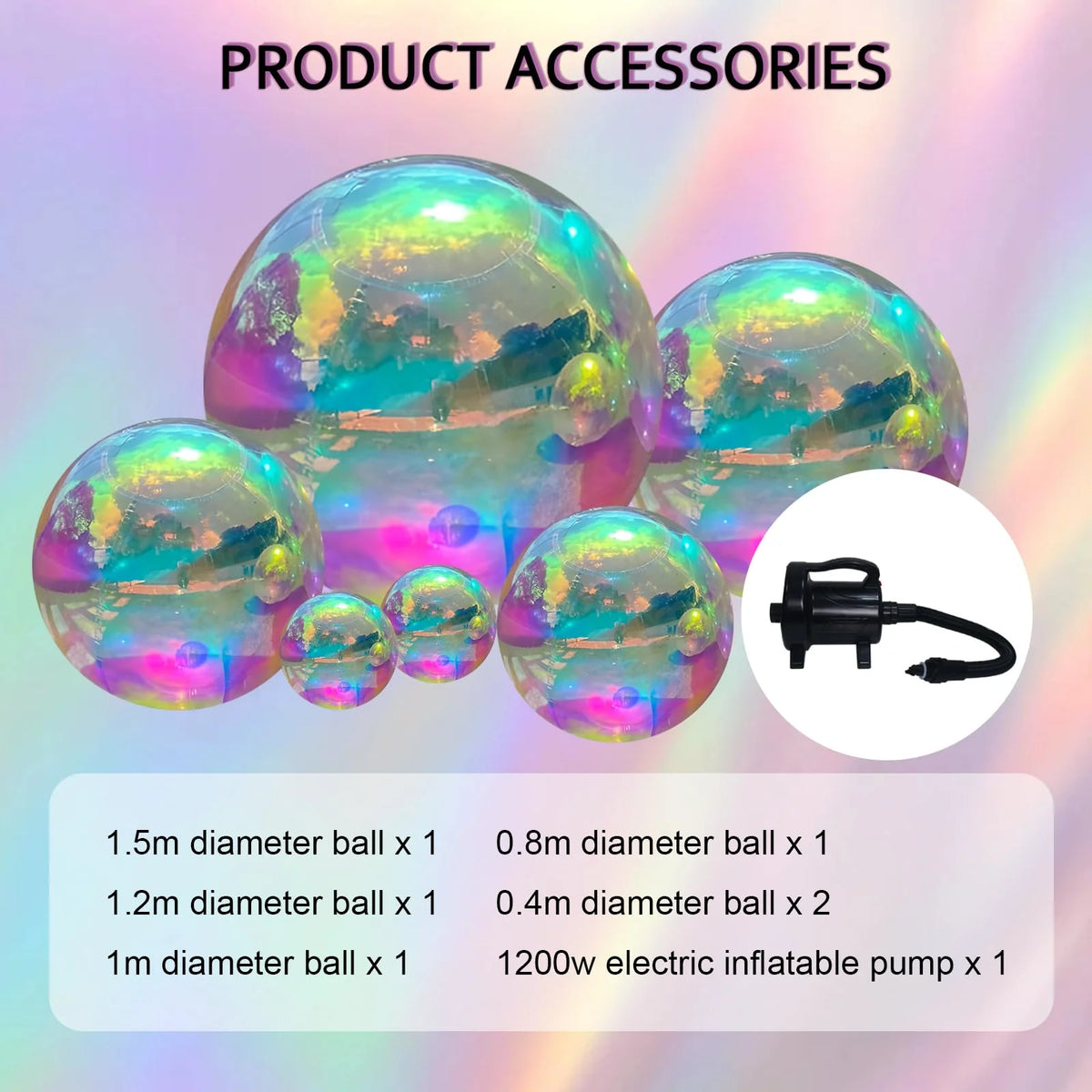 Inflatable Disco Ball | Iridescent Shine | Giant Party Prop | Set Of 6 With Pump
