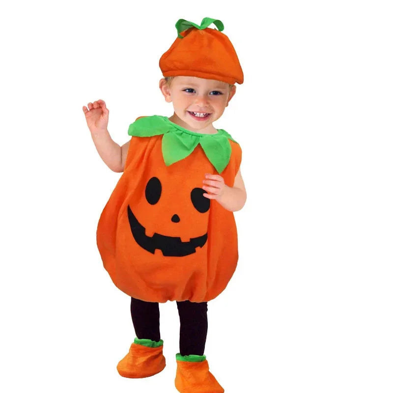 Adorable Unisex Pumpkin Baby Costume with Hat for Halloween Fun