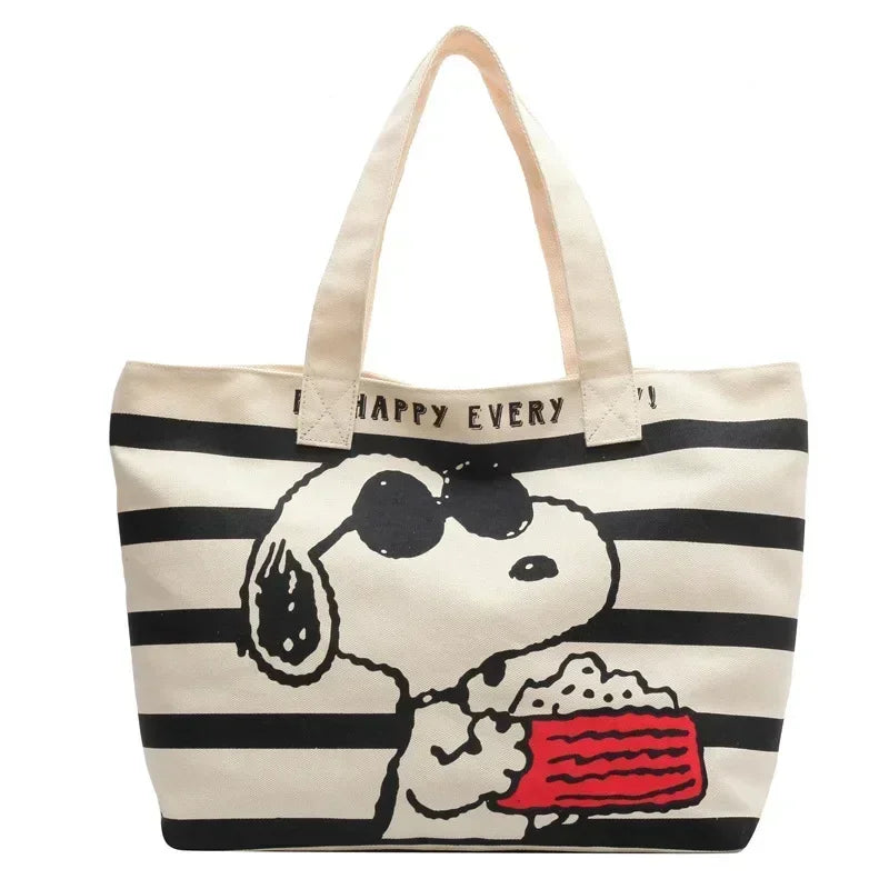 Canvas Tote Bag | Large Capacity Storage | Snoopy Graphic Print | Student Use