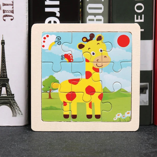 3D Wooden Puzzle | 11x11cm | Animal and Vehicle Cartoon Theme | Unisex