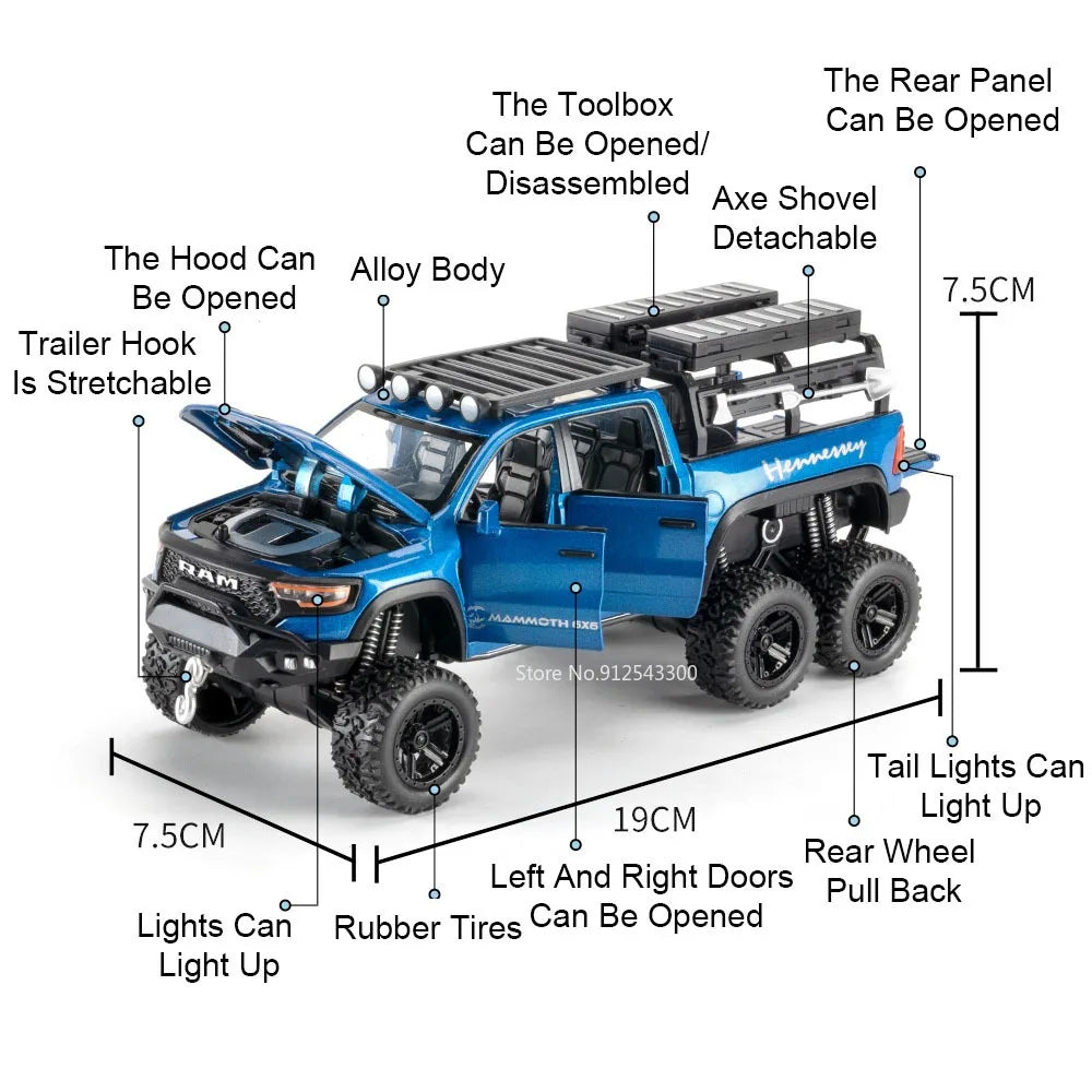 Diecast Pickup Model | 1:32 Scale And Sound | Pull Back Design | 4 Colors