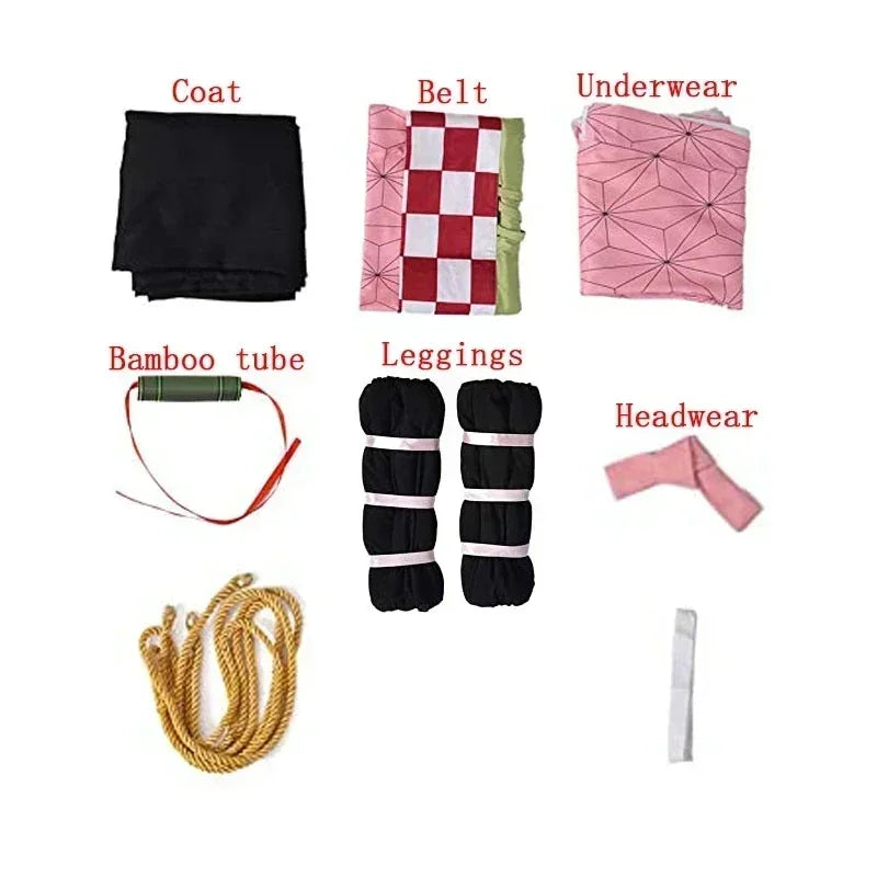 Nezuko Cosplay Costume | Kimono Haori Set | Includes Wig And Clogs | Adult Fit