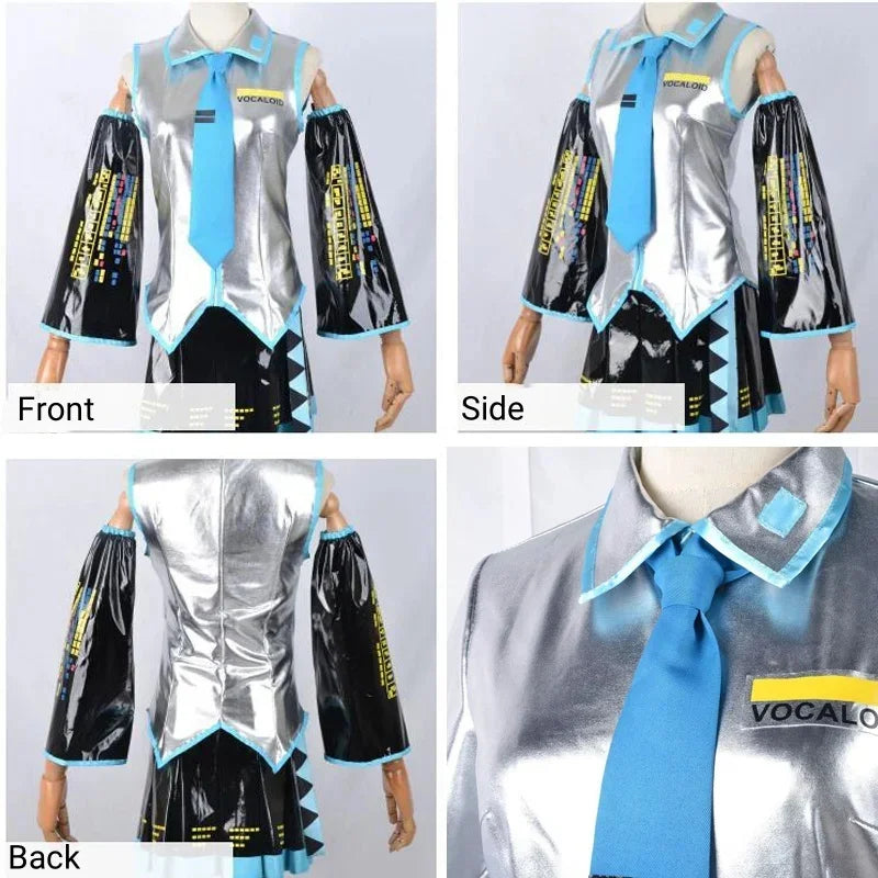 Hatsune Miku Cosplay Costume | Silver Cotton Fabric | Two Piece Set | Unisex