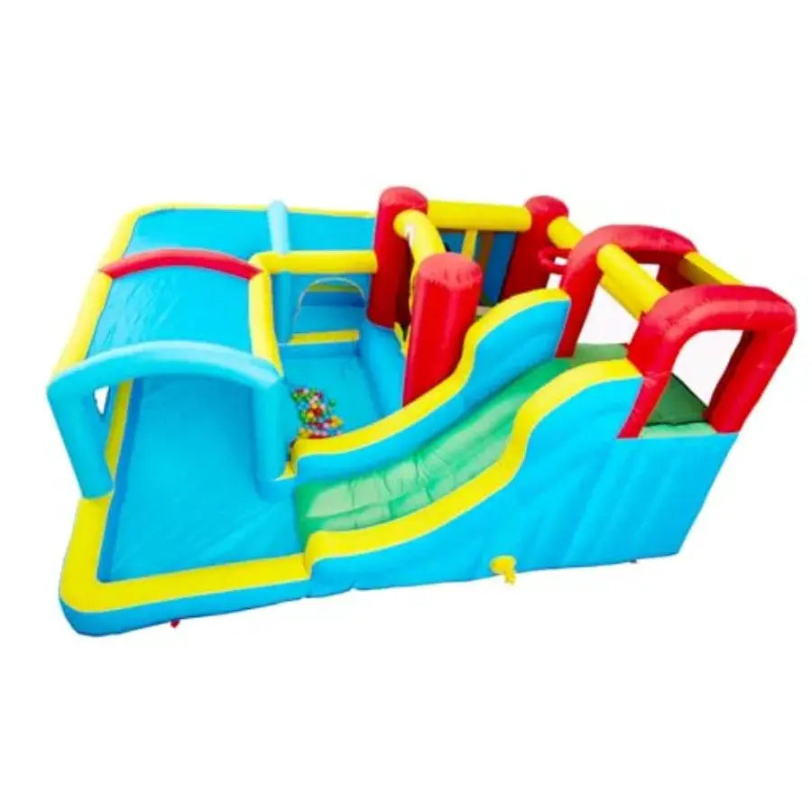 Inflatable Bounce House with Slide, Bouncy Castle and Jumping Castle with Blower and Wave Pool, Basketball Rim, Long Tunnel - ToylandEU