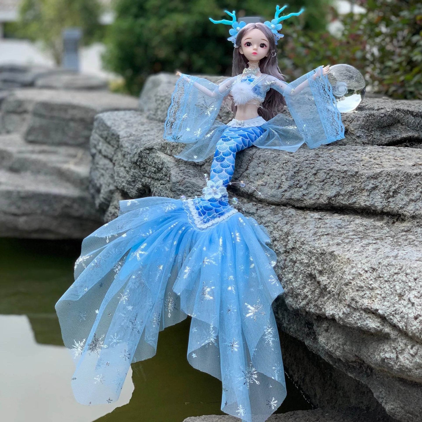 45cm Mermaid Doll Girl Toy Blue Eyes Princess Wedding Dress - ToylandEU