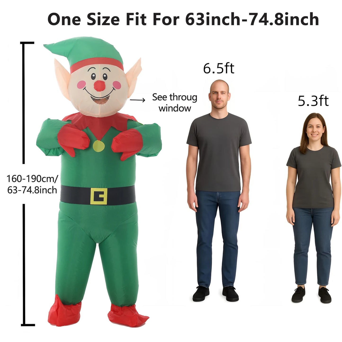 Adult Inflatable Elf Costume | Green Polyester | Battery Operated | Unisex