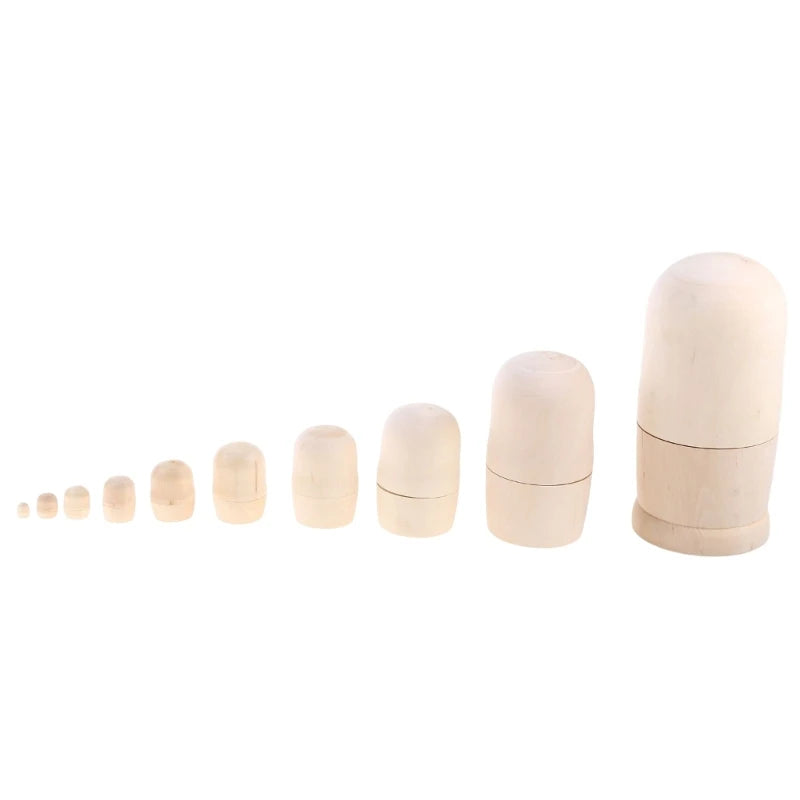 10 Pieces Unpainted Wooden Russian Nesting Dolls for DIY Painting - ToylandEU