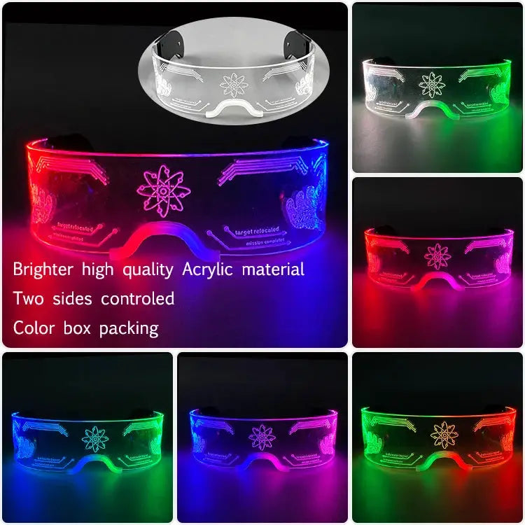New Acrylic Luminous Glowing Cyberpunk Glasses LED Light Up Halloween Party Glasses Bar Club Props Neon Glasses Supplies - ToylandEU