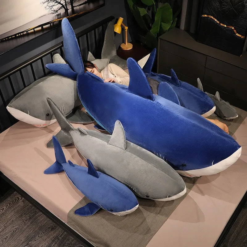 60-130cm Plush Giant Shark Toy Sea Fish Doll Animals Long Sleeping - ToylandEU