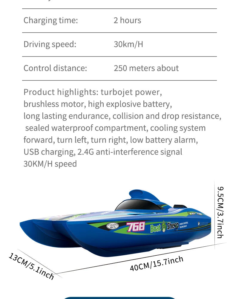 RC High-Speed Brushless RC Jet Boat 30km/h - Waterproof 2.4G Remote Control Speedboat for Kids