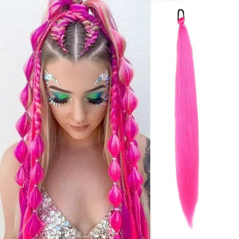 Y2K Kpop Ponytail Extension with Rubber Band Long Straight DIY Synthetic Braided Pony Tail Hairpiece Women Headwears Accessories - ToylandEU