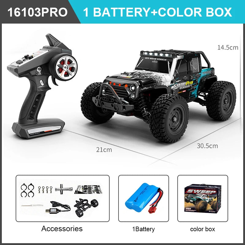 RC High-Speed 1:16 4WD Brushless Remote Control Monster Truck - 75KM/H Off-Road Adventure with LED Lights for Boys