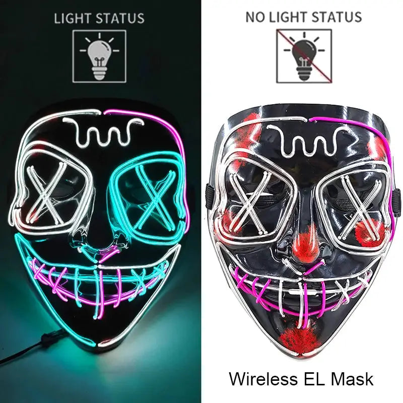 Wireless Halloween Neon LED Purge Mask Masque Masquerade Party Masks Light Grow in the Dark Horror Mask Glowing Masker - ToylandEU