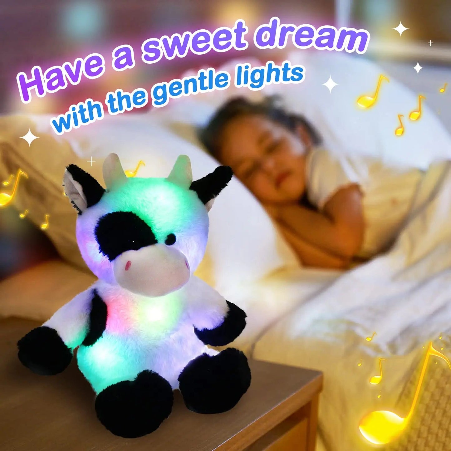 Light-Up 38cm Plush Cow Toy with Lullaby Music - ToylandEU