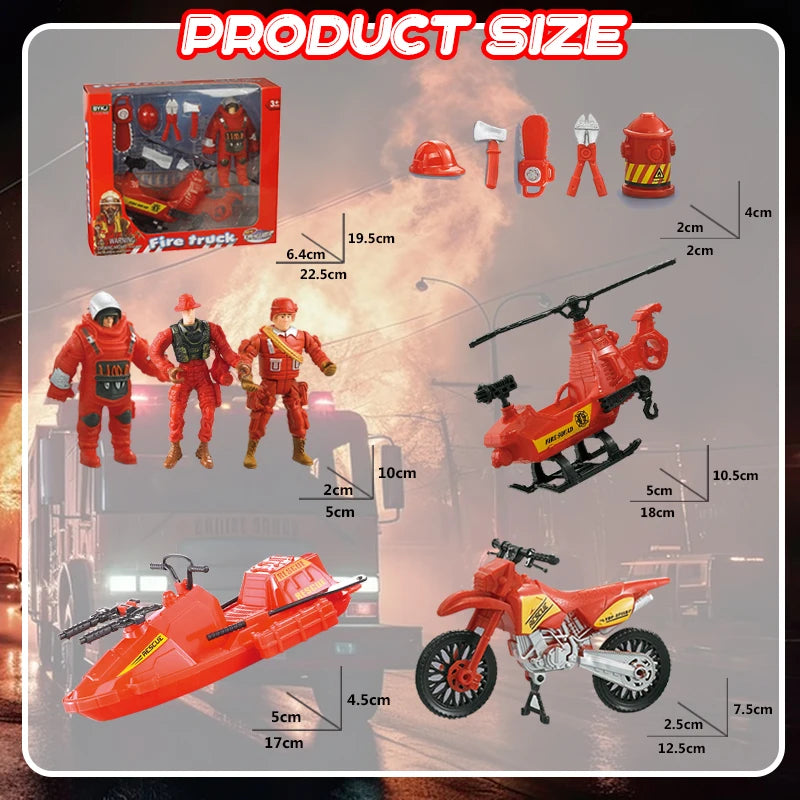 7 in 1 Kids City Fire Fighting Toy Set with Simulation Helicopter and Speedboat - ToylandEU