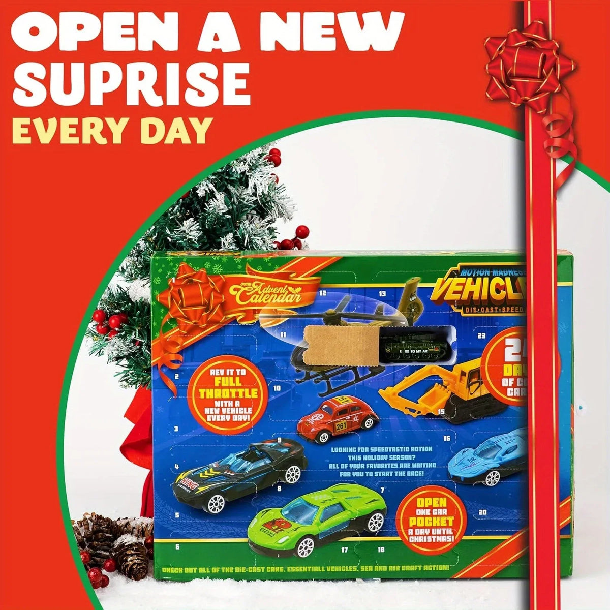 Advent Calendar | 2026 24 Die Cast Vehicles | Toy Cars Set For Boys And Kids | Classroom Prizes Party Favor