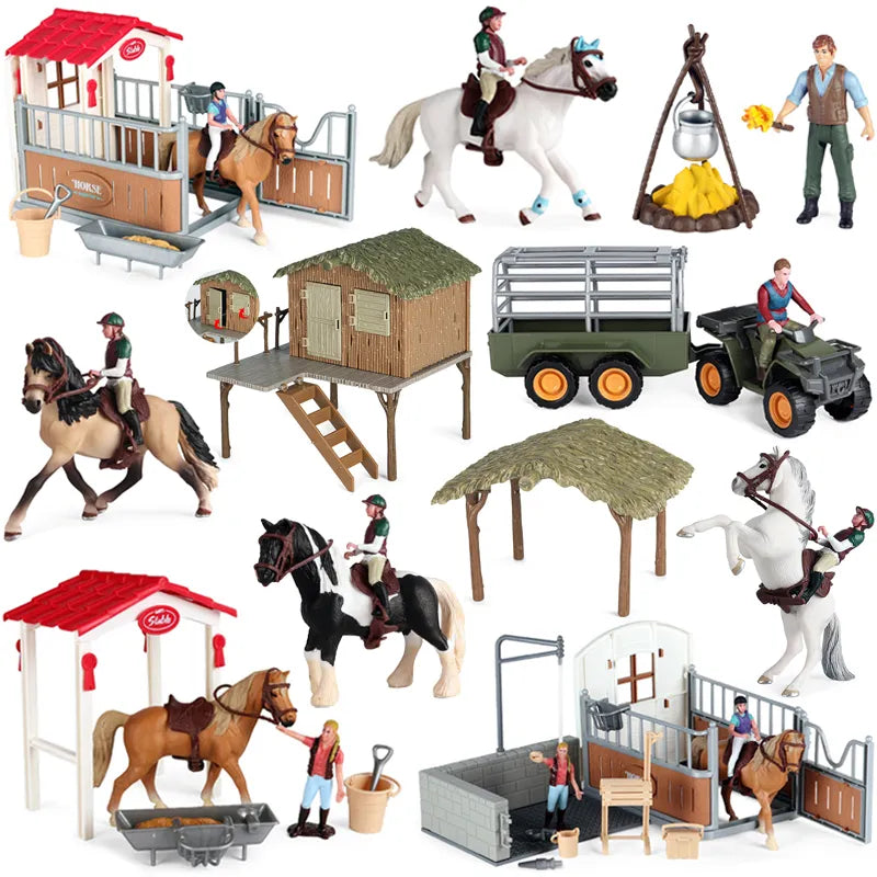 Simulation Farm Horse Fence Cart Animal Figurine Equestrian Knight - ToylandEU