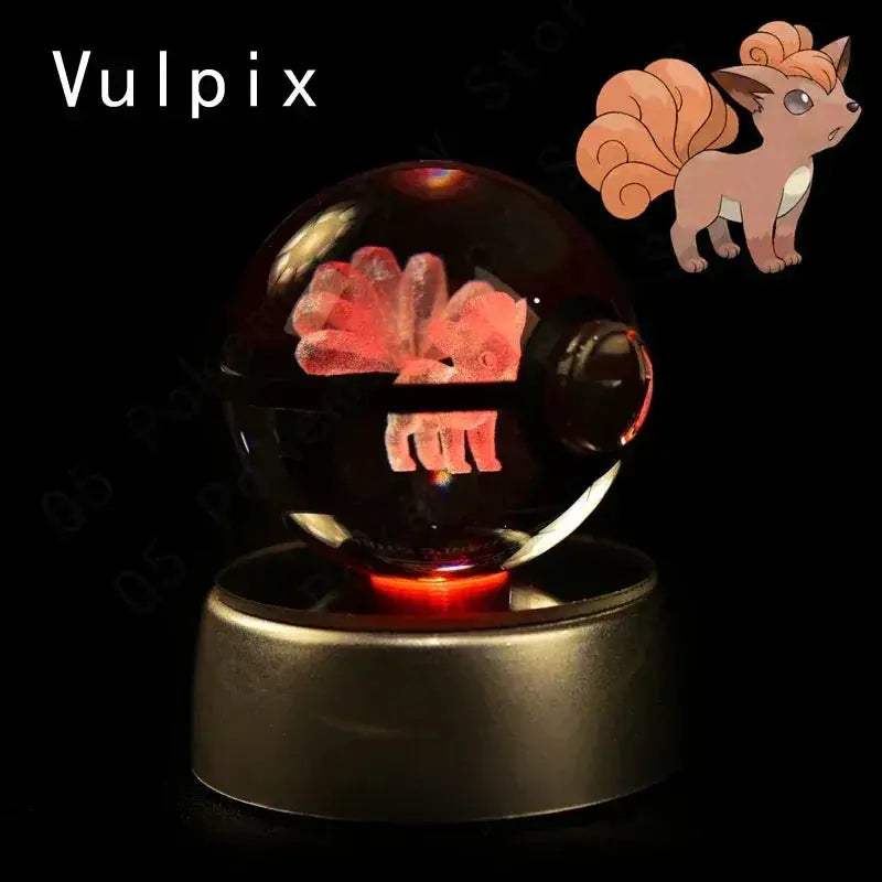 Pokemon 3D Crystal Ball Pokeballs with LED Light Base, Kids Anime Toy Gifts - CLOUDANIMESTUDIO