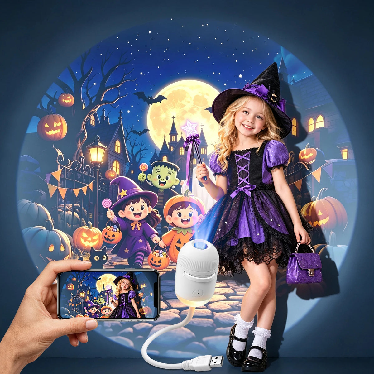 Halloween Projector Light | 12 Patterns USB Power | LED Night Lamp For Car Room