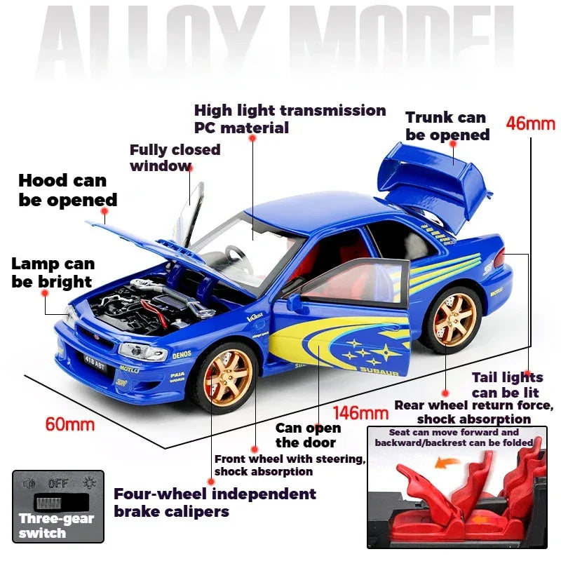 Scale 1 To 32 Diecast Metal Subaru Impreza WRX STI Car Model - ToylandEU