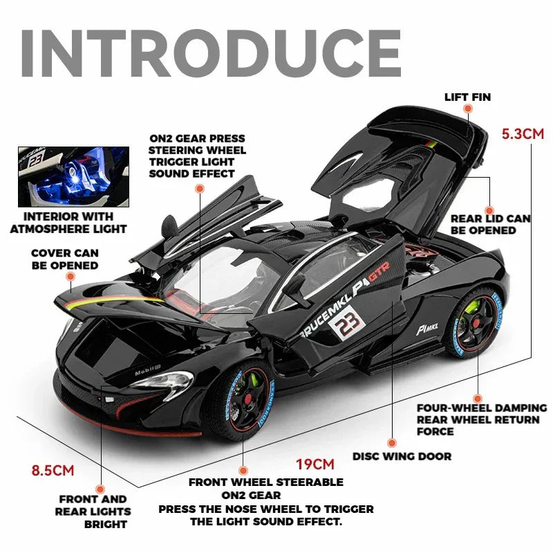 Scale 1 to 24 McLaren P1 GTR Diecast Model Car Alloy Sound And Lights - ToylandEU