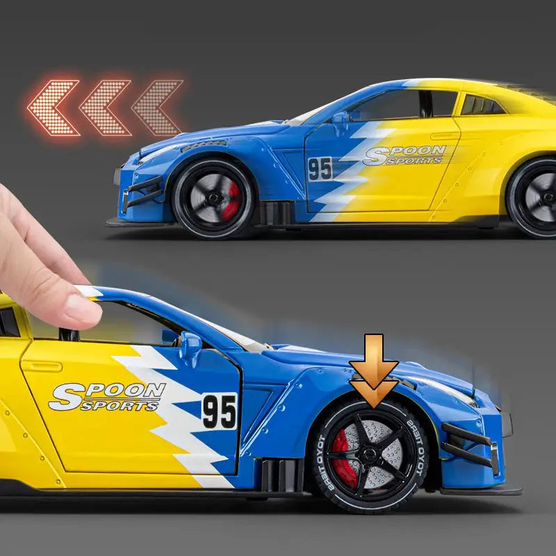 With Spray 1/24 Silvia GTR GT-R R35 Alloy Sports Car Model Diecast Metal Racing Vehicles Car Model Sound and Light Kids Toy Gift - ToylandEU