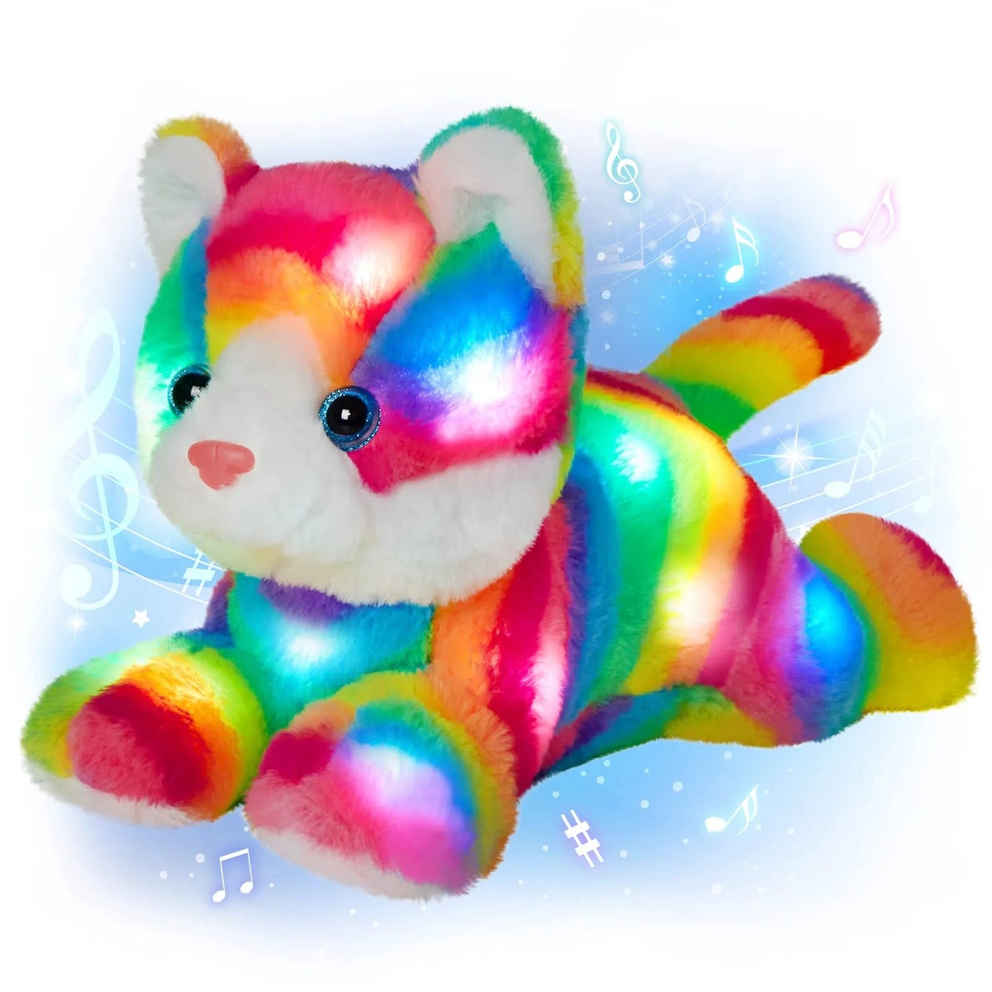 Rainbow Cat Plush Toy with LED Glow and Music