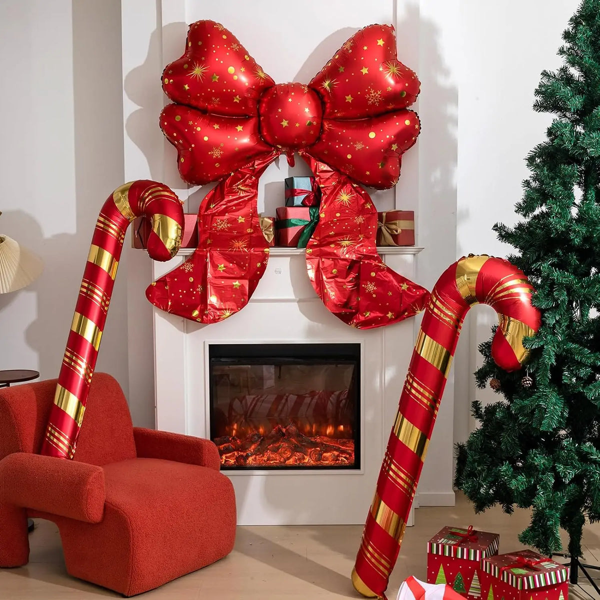 Giant Christmas Balloons | 5.7 Ft And 4.9 Ft | 3 Piece Bow Candy Set | Party Decor