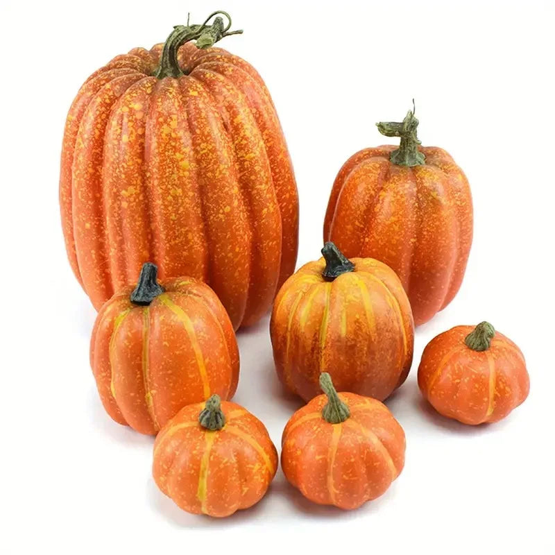 Artificial Pumpkin Set | Orange | Indoor Outdoor | Set of 7