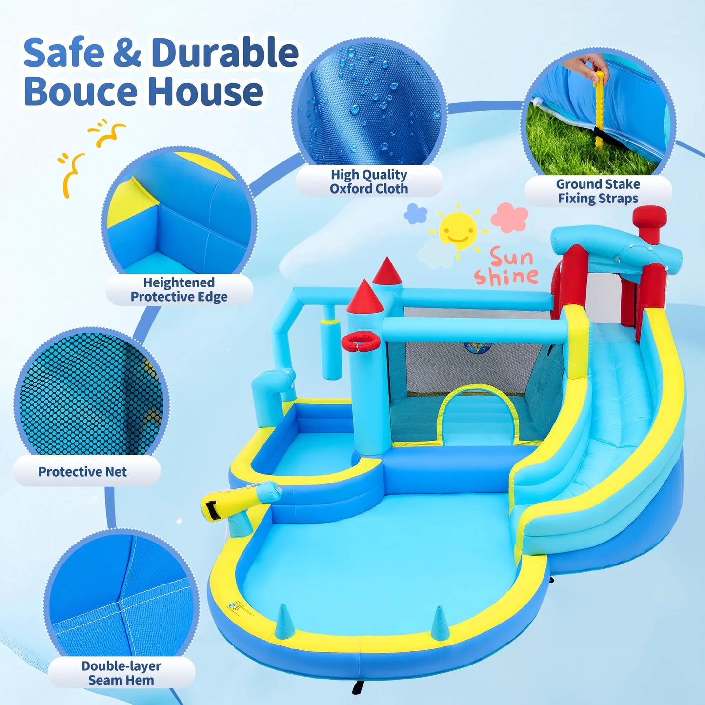 Inflatable Bounce House With Water Slide For Outdoor Play