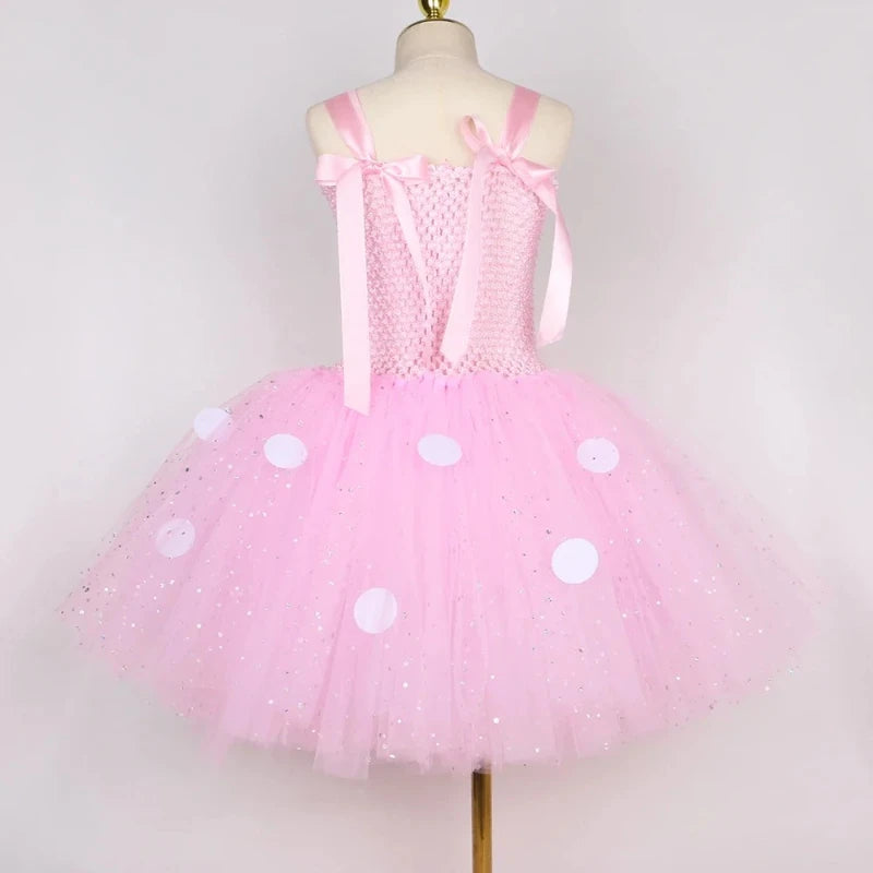 Girls Princess Dress | Pink Polka Dot | Knee Length Tulle | Ages 1-12