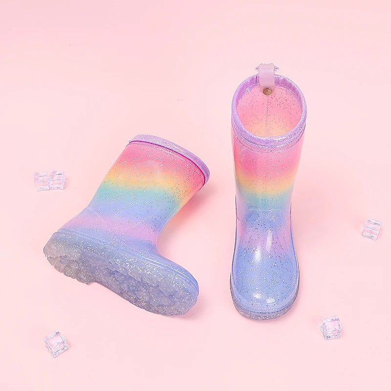 Kids Rain Boots | Waterproof Non Slip | Rainbow Gradient | Girls Slip On