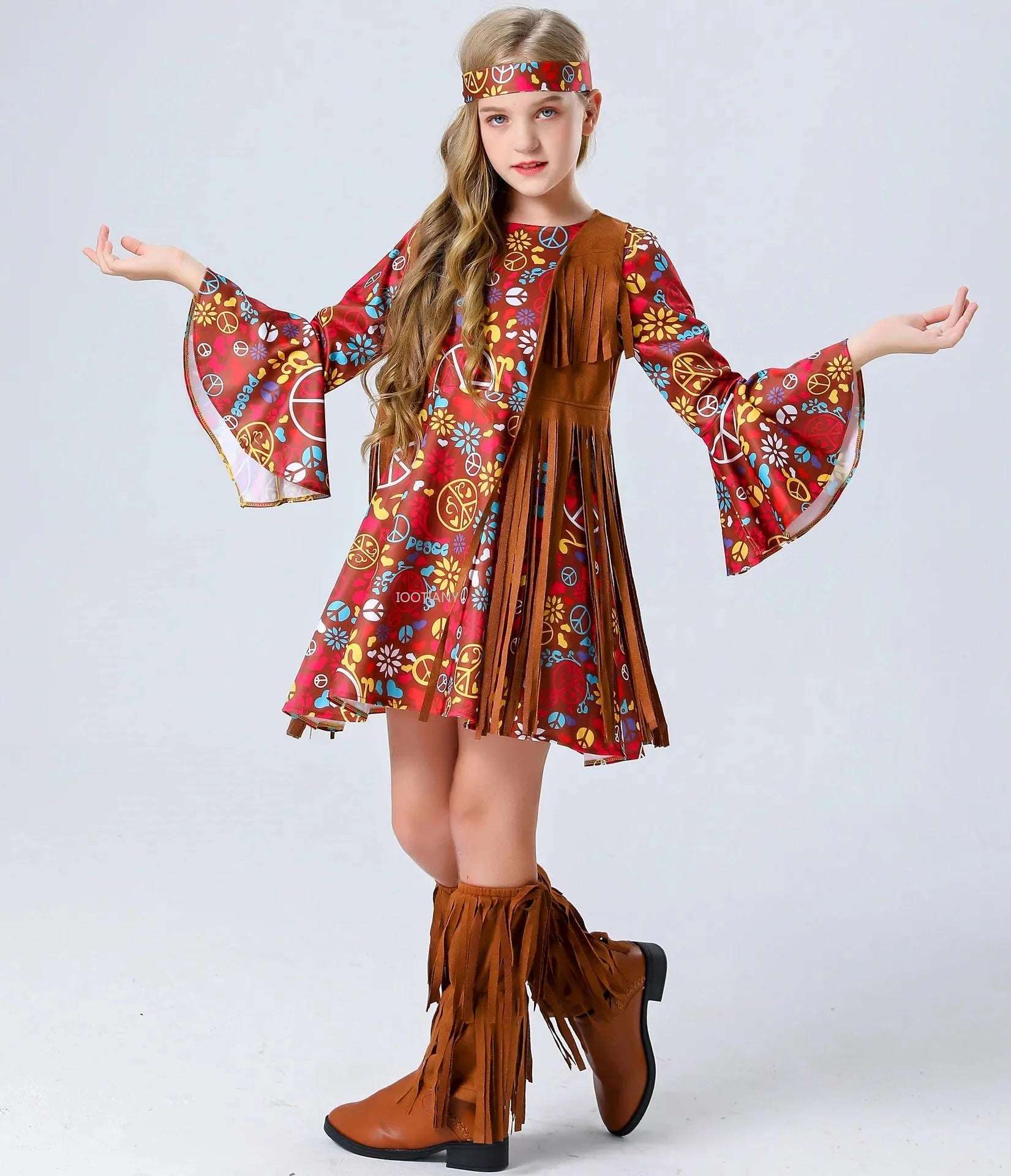 Child's Retro Hippie Costume Set for Concerts and Halloween Parties - Trendy Tassels Outfit