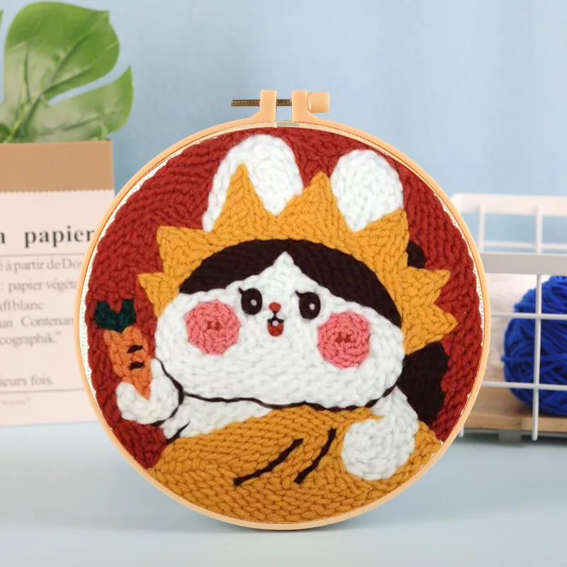 Beginner Cat & Floral Punch Needle Kit - Adjustable Embroidery Pen, Hoop, and Craft Supplies for Kids and Adults