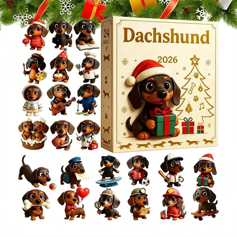 Advent Calendar | 2026 Dachshund Pendants | 24 Day 2D Acrylic Dog Ornaments | Xmas Tree Hanging Decor