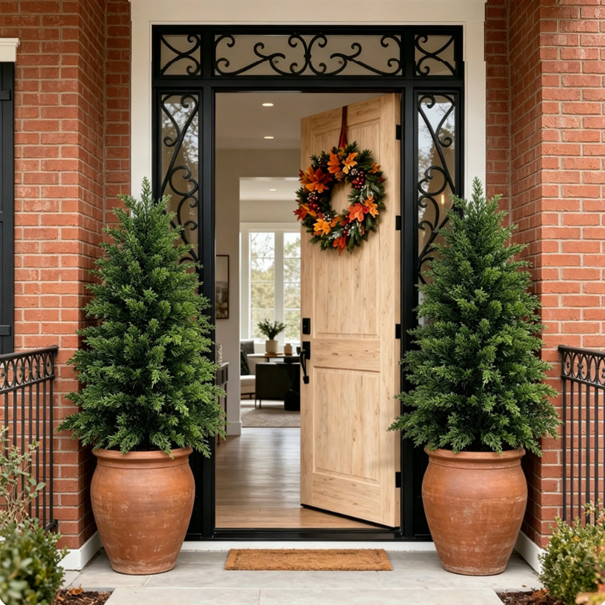 Artificial Cedar Topiaries | UV Resistant | Black Pot | 2 To 6 Ft For Yard