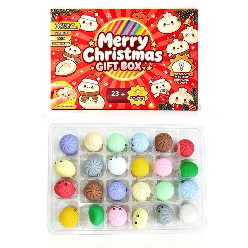 Advent Calendar | 24 Day Dumpling Squishies | Soft Slow Rise Anti Stress Toys | Anxiety Relief Holiday Gift