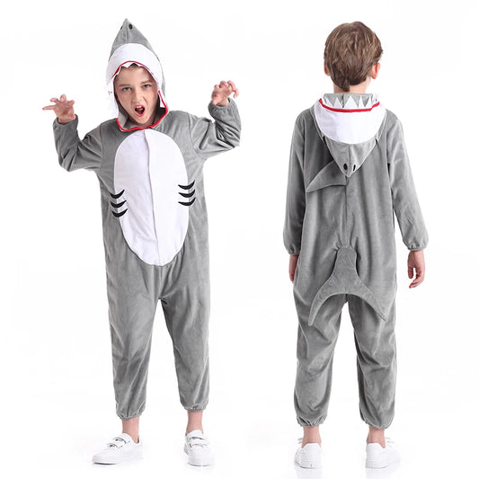 Shark-tastic Kids' Plush Onesie: Cozy Unisex Halloween Costume 2023