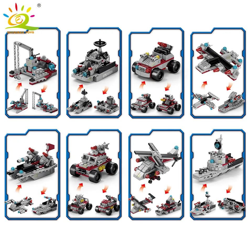 Huiqibao Toys 8-in-1 Eco-Friendly Military Aircraft Cruiser Building Blocks with 554pcs - ToylandEU