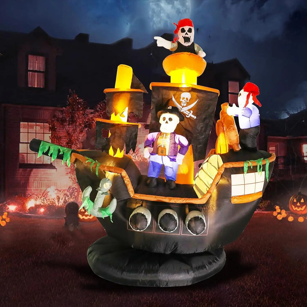 Halloween Inflatable Pirate Ship | 7 Ft High | Built In Led Lights | Yard Decor