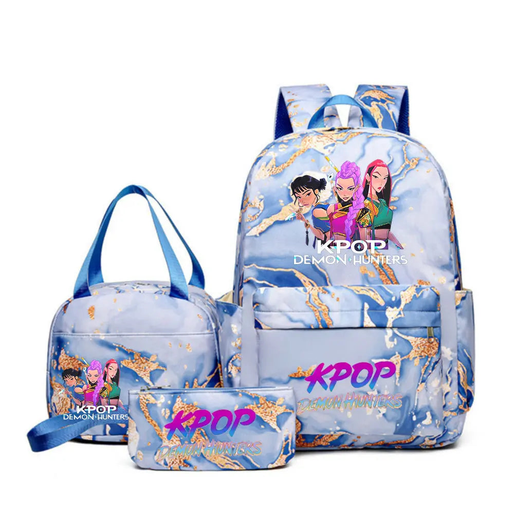Backpack | Demon Hunters Cartoon Print | 20-35L Capacity | 3-Piece Lunch Bag Set