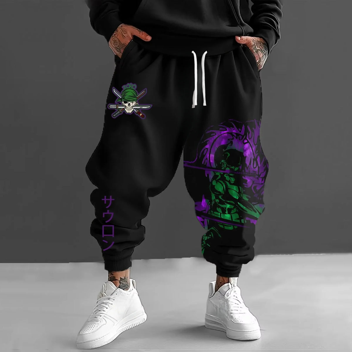 Men's Anime Joggers | Zoro Cartoon Print | Polyester Fabric | Summer Streetwear